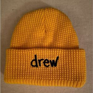 drewhouse yellow waffle beanie hat with scribble drew logo NWOT
